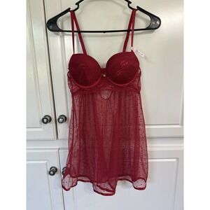 Daisy Fuentes Sexy Red Mesh‎ Push Up Babydoll Size Small.   *280